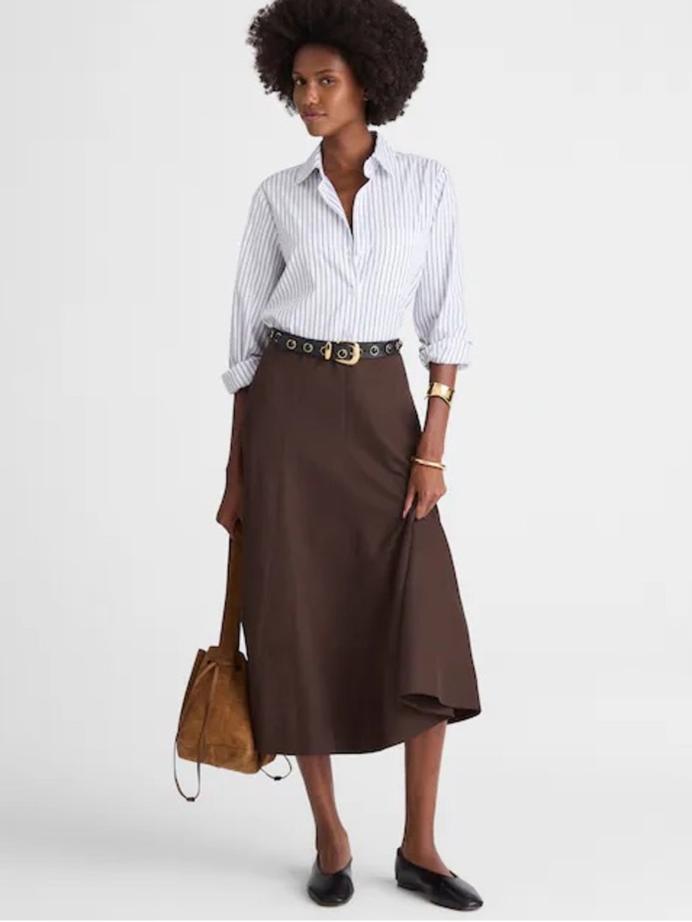 NWT Madewell Paneled Midi Skirt in Cotton-Blend Twill Carob Brown NX143 Size 8